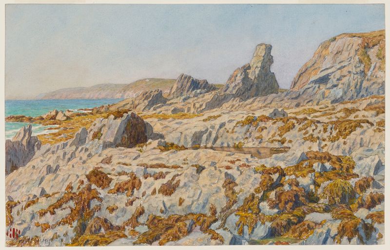 Cena marinha na maré baixa de Henri Rivière, pintura a óleo.