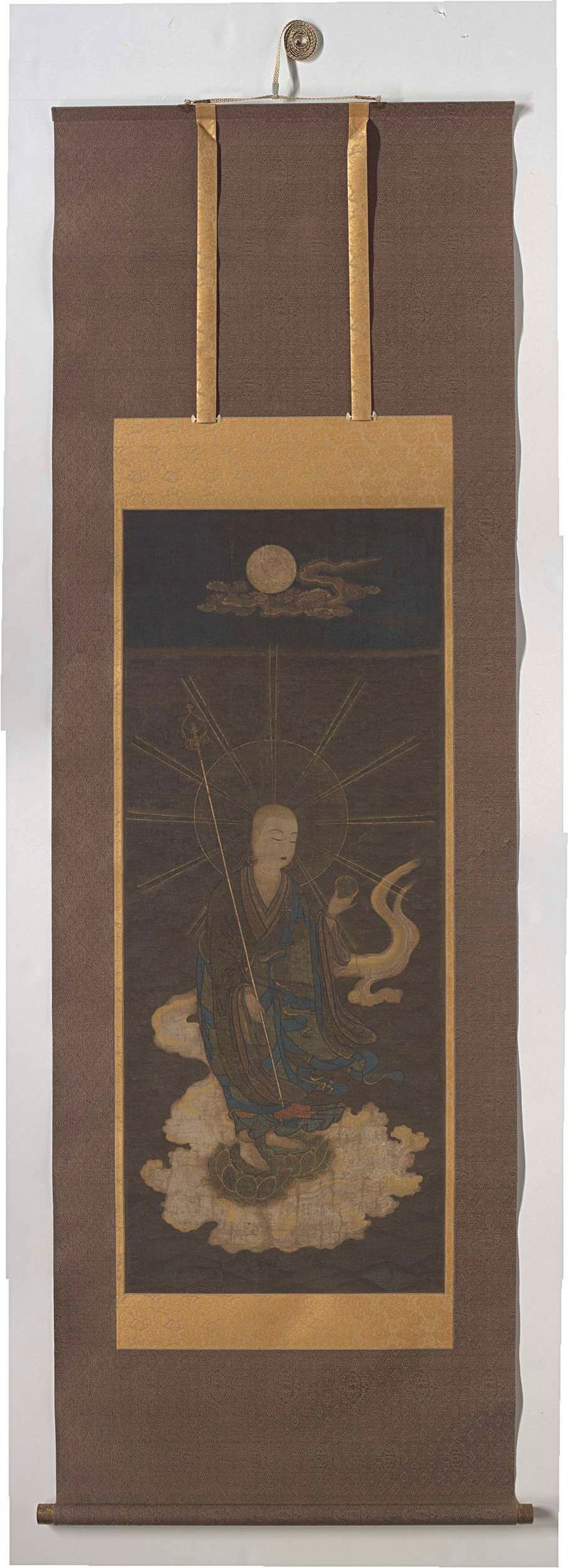 Jizo Bodhisattva, seda, Unknown Artist, jovem monge em uma nuvem com devotos