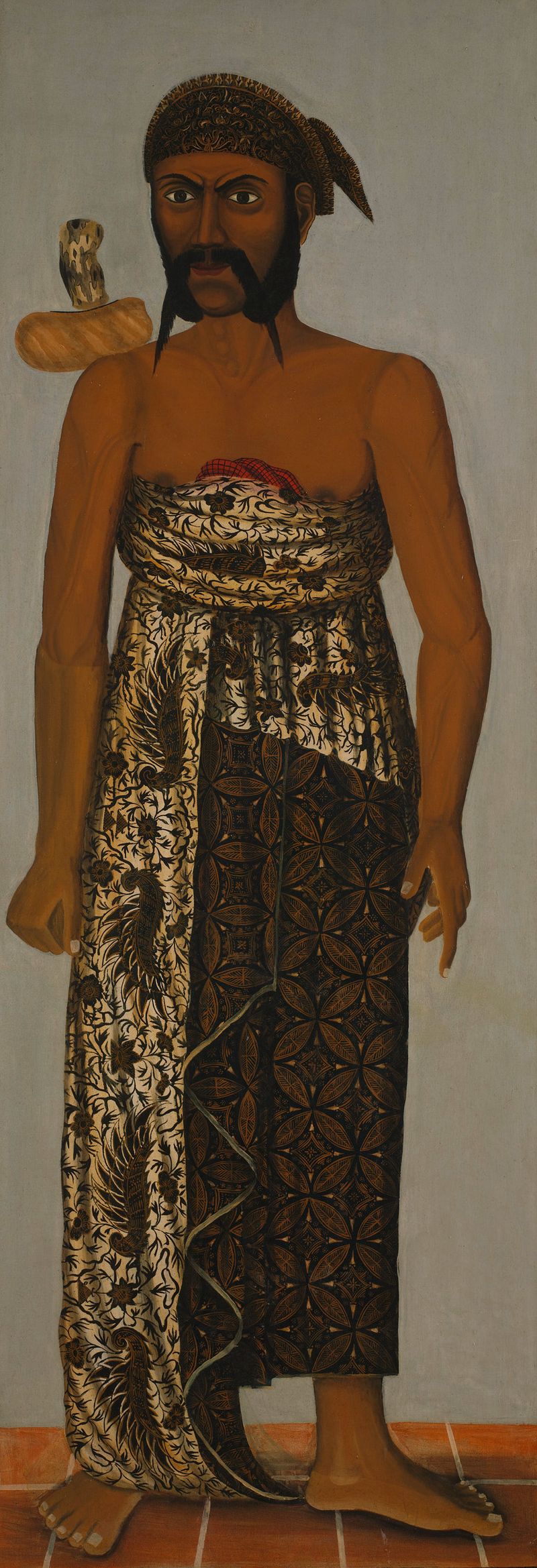 Pintura histórica de oficiais da corte javanesa, tinta de artista desconhecido