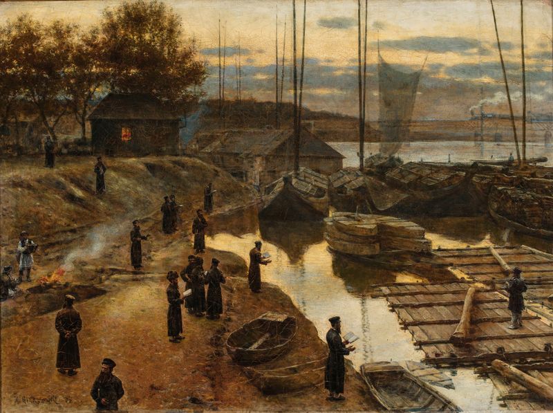 Reunião de figuras na luz dourada, pintura a óleo de Aleksander Gierymski