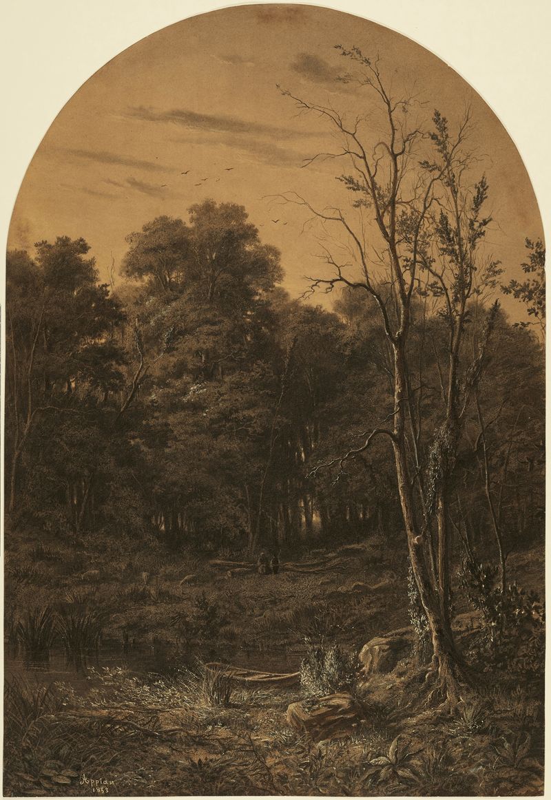 Forest landscape near a pond, oil on canvas by Adolphe Appian