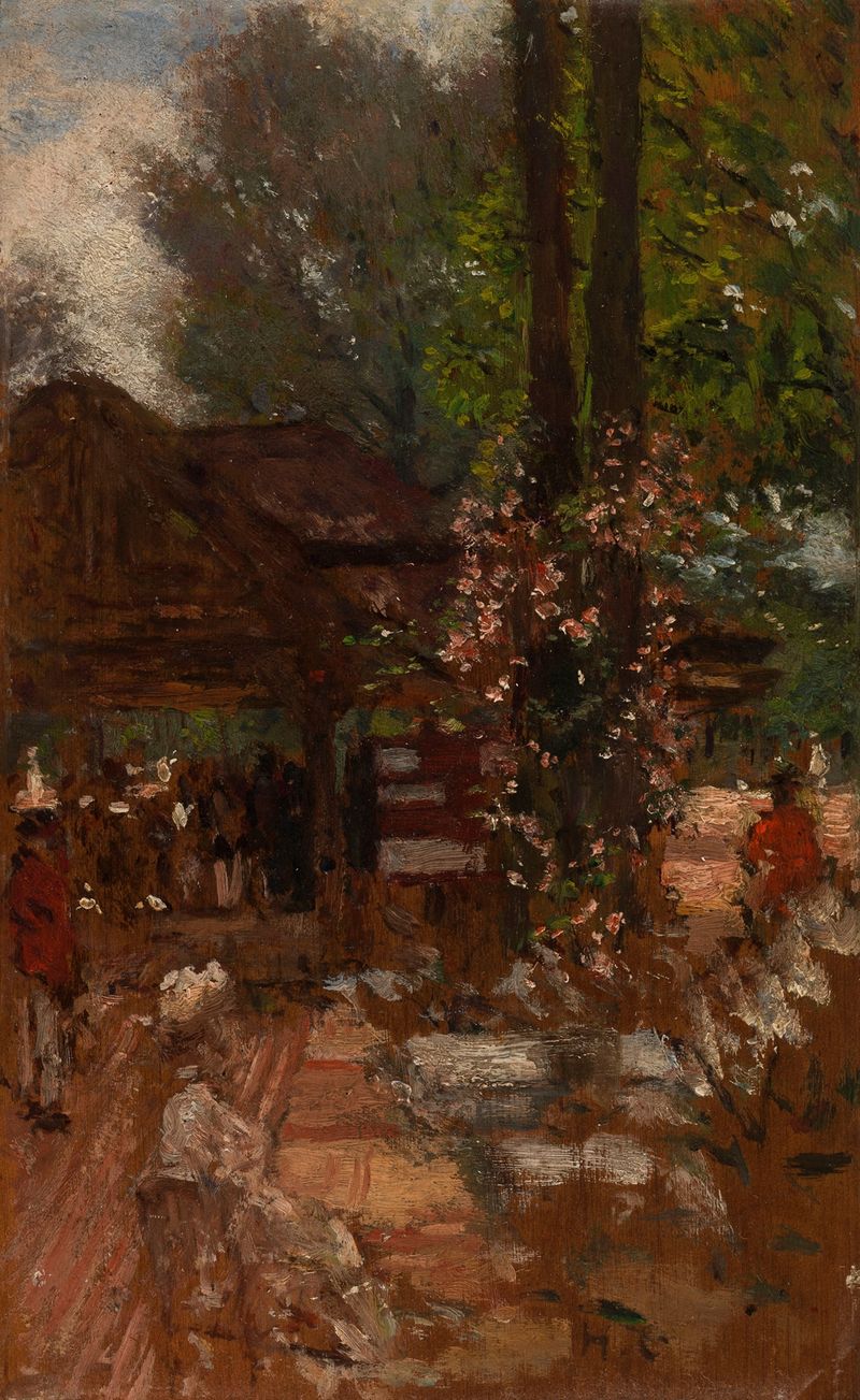 Étude pour le Cercle de l’île de Puteaux by Henri Gervex, oil on canvas depicting figures in a vibrant landscape.