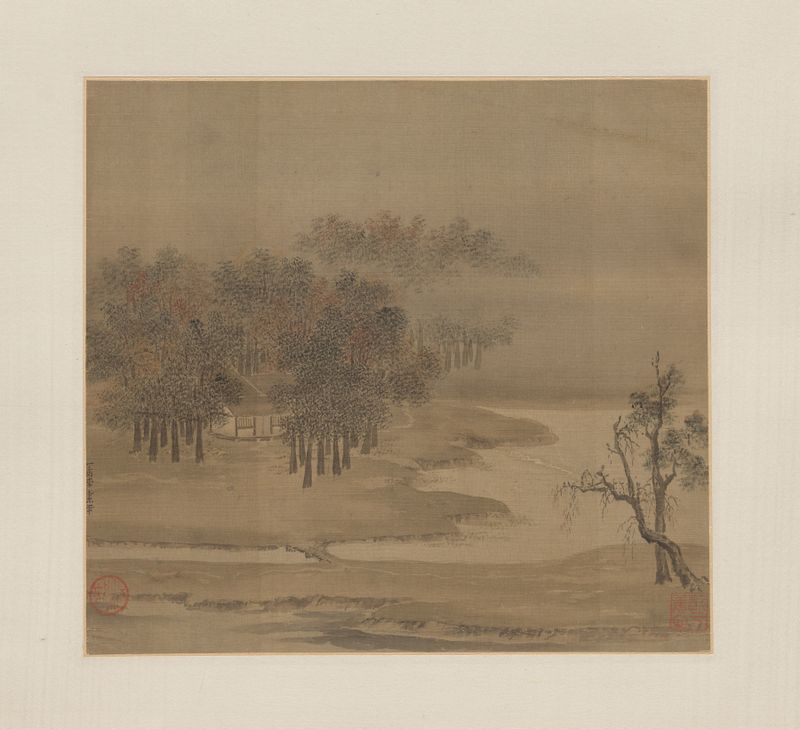 Cottages in a misty grove in autumn de Li Anzhong, medio desconocido