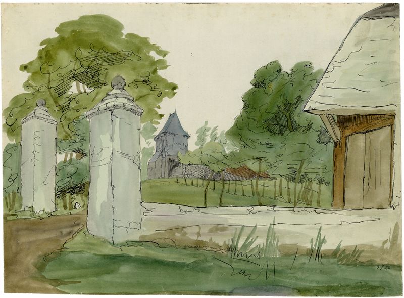 Obra de Alfred Ost mostrando uma casa de campo na luz dourada