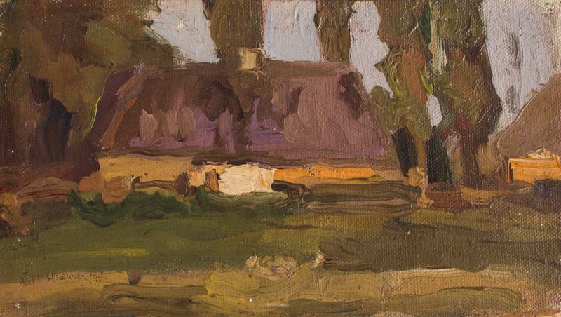 Paisaje crepuscular en óleo sobre lienzo de Witold Wojtkiewicz
