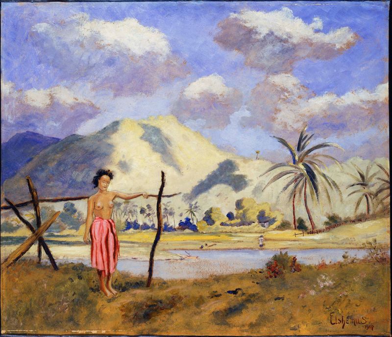 Ethereal landscape with tranquil waters, oil on canvas by Louis Michel Eilshemius