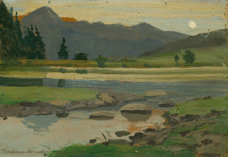Paisagem de Ferdinand Katona, óleo sobre tela retratando árvores esqueléticas contra um céu apagado.