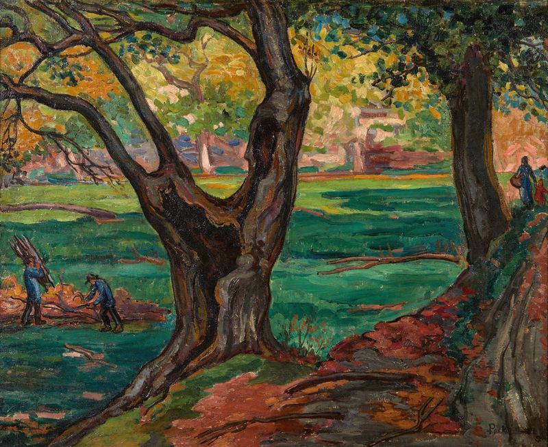 Romanticism landscape by Jean Misceslas Peske, depicting a forest with light and shadows.