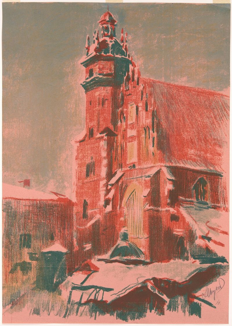 Corpus Christi Church in Krakow, oil on canvas by Leon Wyczółkowski, featuring ornate architecture.