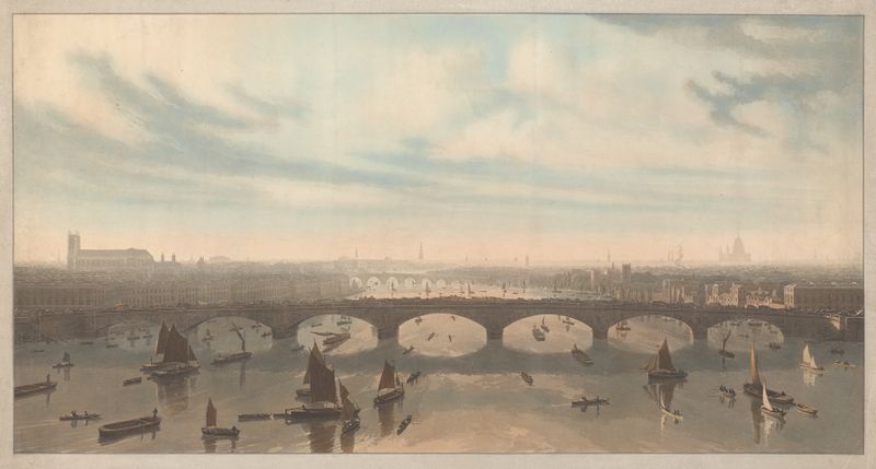 A View of the Bridge now Building over the Thames at Vauxhall, oil on canvas by William Daniell