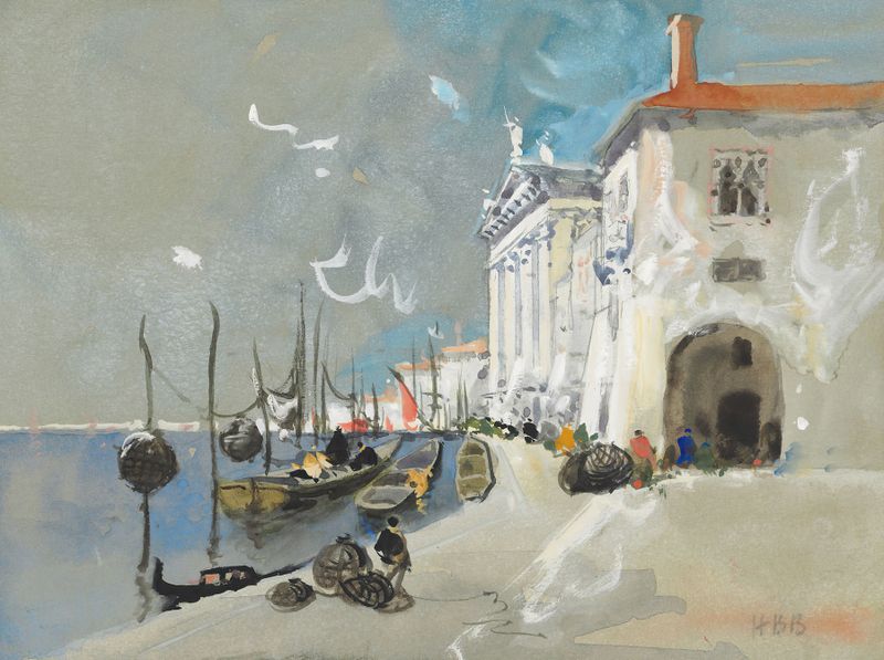 Fish baskets in Chioggia, oil on canvas by Hercules Brabazon Brabazon