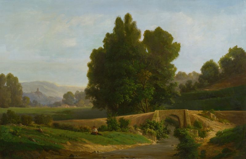 Man resting in a landscape, oil on canvas by François Antoine Léon Fleury