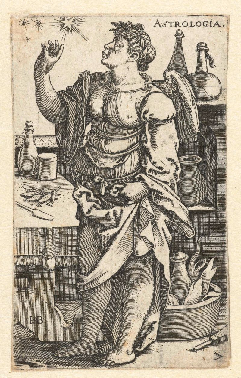 Grabado de Hans Sebald Beham que representa a un astrónomo con un globo celestial.