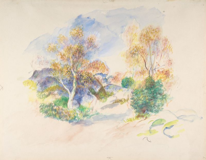 Paisaje con un camino entre árboles, óleo de Pierre-Auguste Renoir