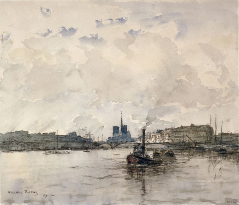 Vue de la Cité de Frank Myers Boggs, impressionismo, paisagem urbana ao amanhecer, pintura a óleo