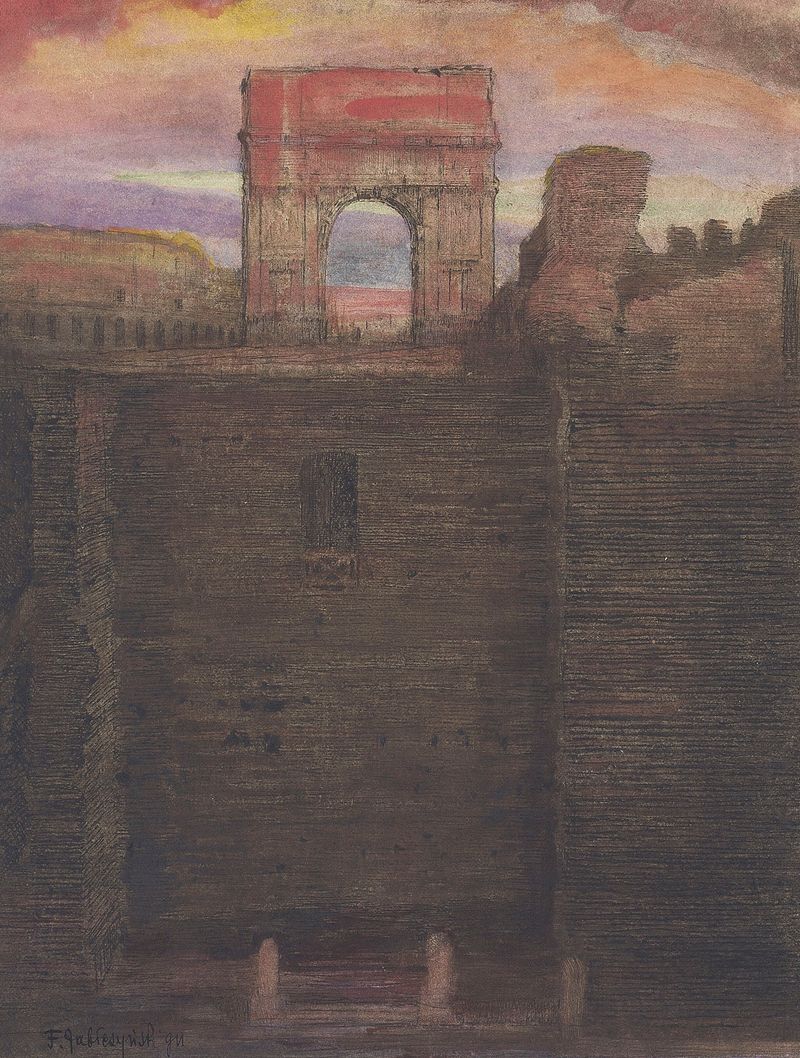 The House of Vestals and the Arch of Titus, oil painting by Feliks Jabłczyński