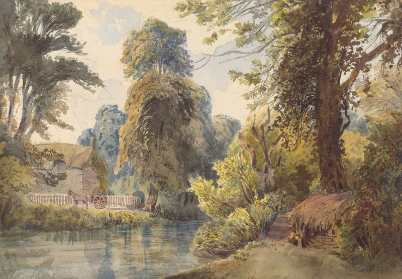 Paisagem mostrando um lago e um trenó em um parque de Ladislav Mednyánszky, pintura a óleo