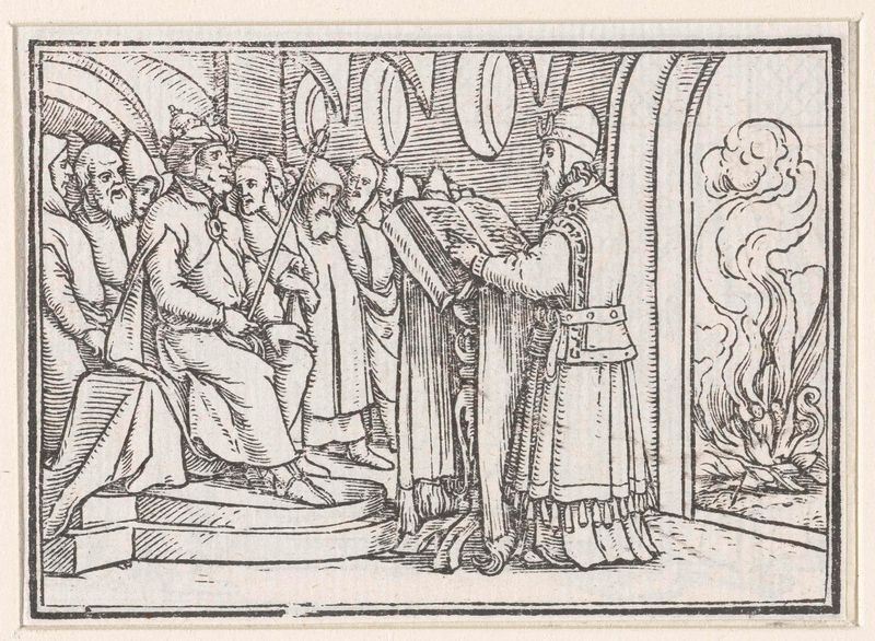 Chilkia leest de wetten voor aan koning Josia de Hans Holbein, medio papel, representando a una figura leyendo a un rey.