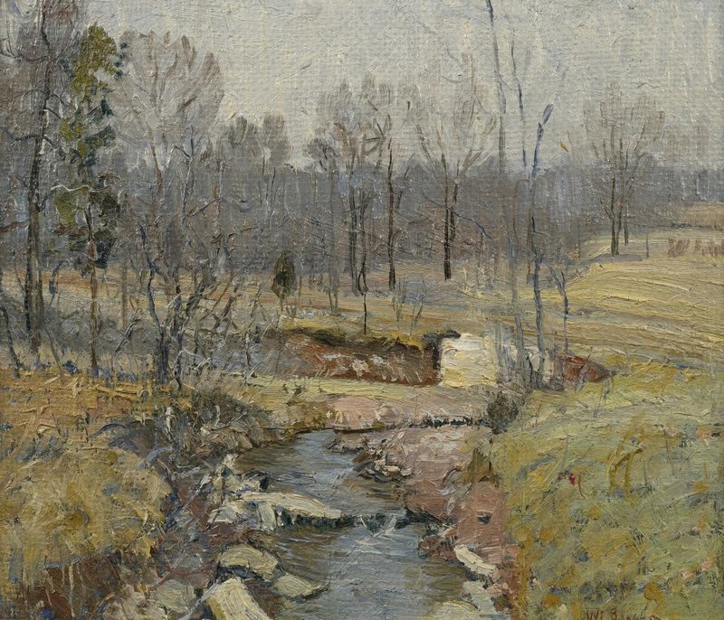 Landscape, Early Spring de Walter Emerson Baum, impresionismo, que representa un sereno paisaje al amanecer.