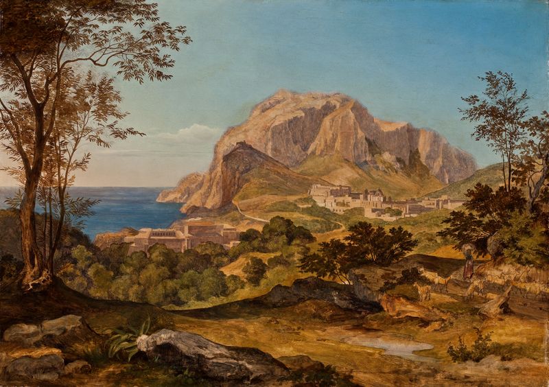 Marine scene with figures by the shore, oil painting by Heinrich Reinhold, c. 1823
