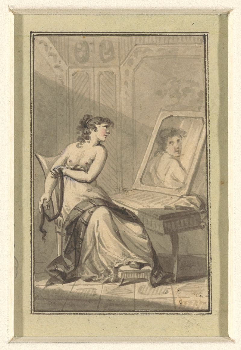 Mulher nua diante de um espelho em óleo sobre tela de Sigmund Ferdinand Ritter von Perger