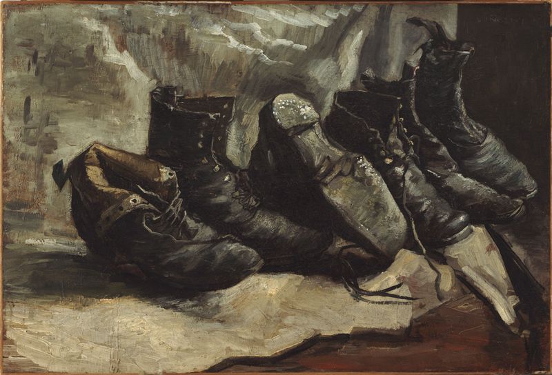 Three pairs of worn leather shoes, oil on canvas by Vincent van Gogh