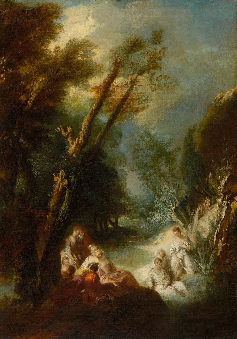 Pintura rococó de Pierre Antoine Quillard que muestra figuras en drapeado suave y luz