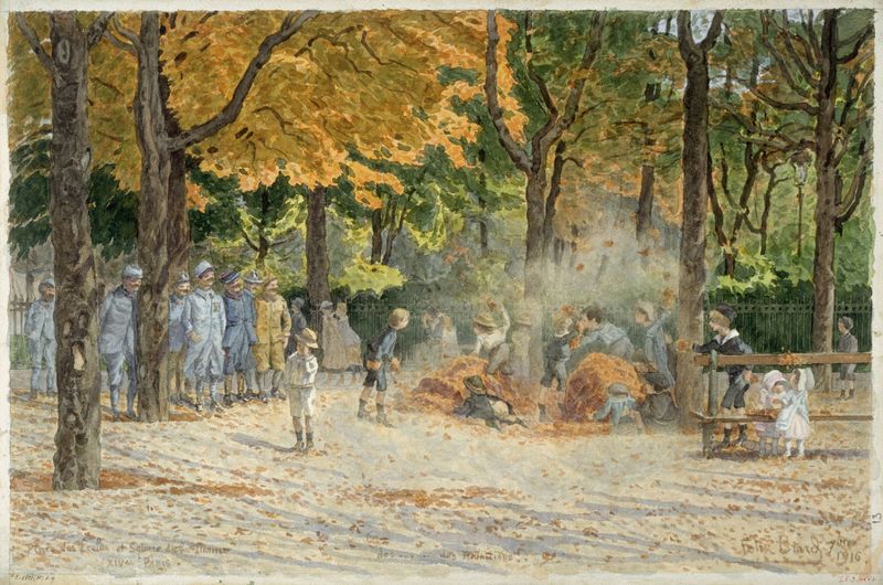 Impressionism landscape by Félix Brard, featuring a park with trees and cobblestones.