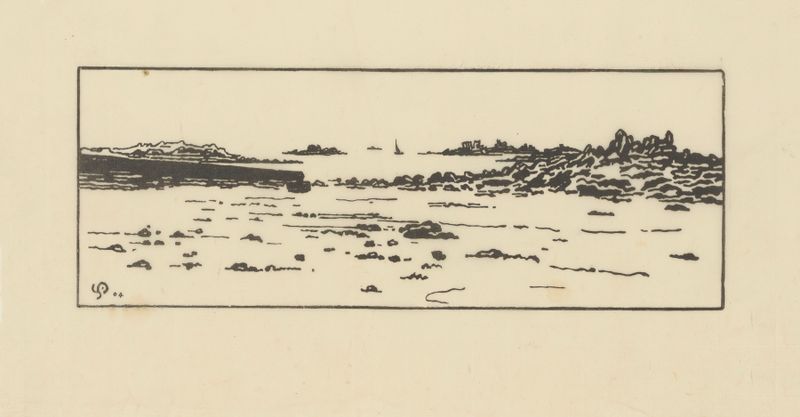 Côte de Roscoff, Marée basse by Amédée Joyau, oil painting depicting a tranquil shoreline.