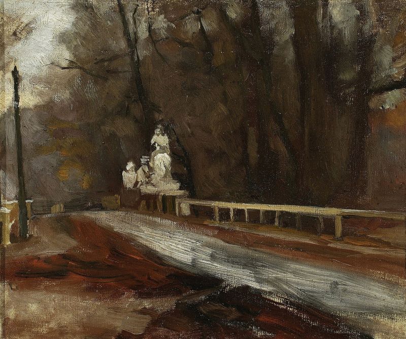 Bridge with the statue of Sobieski, oil on canvas by Władysław Podkowiński