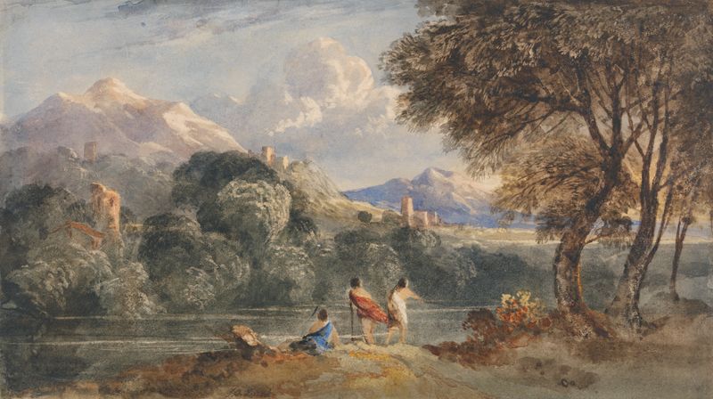 Romanticism landscape with figures by Francis Oliver Finch