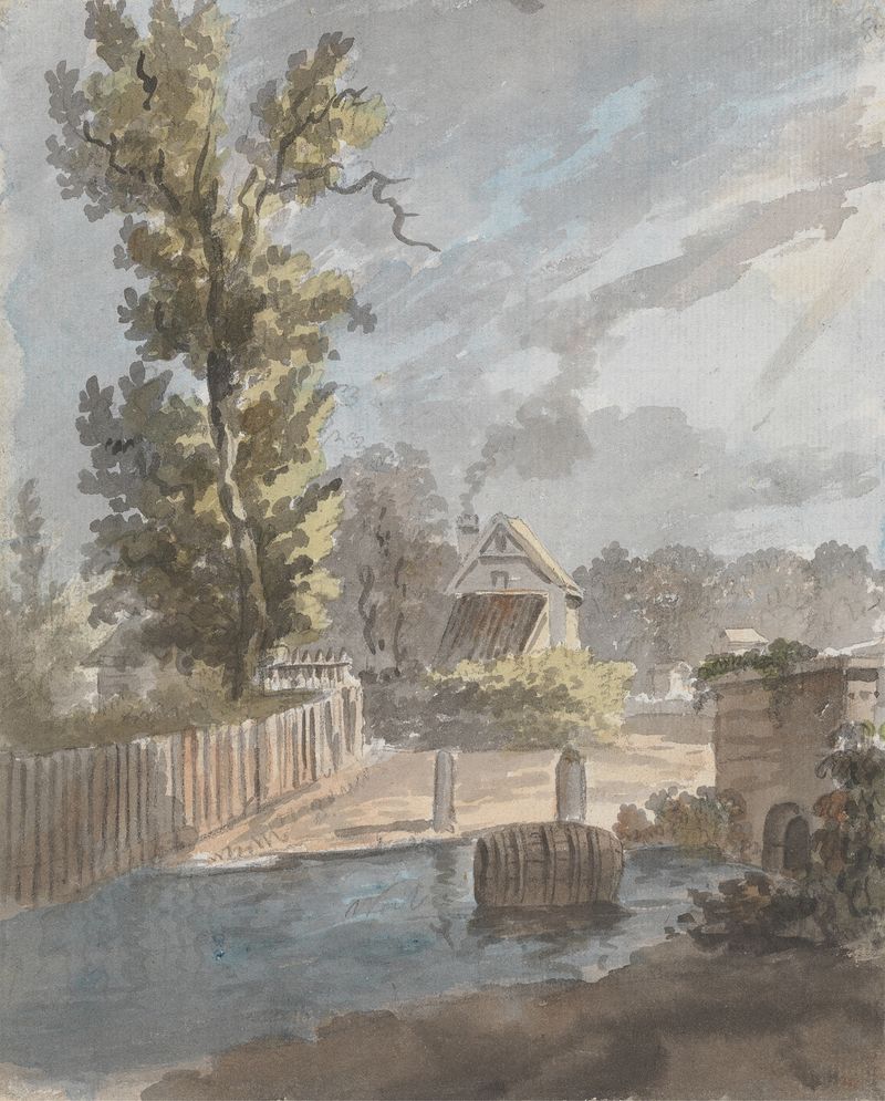 Floating Barrel in a Stream by James Miller, impressionism, depicting a barrel drifting in water