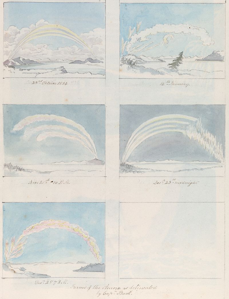 Aguarela de Charles Hamilton Smith retratando a aurora e o amanhecer.