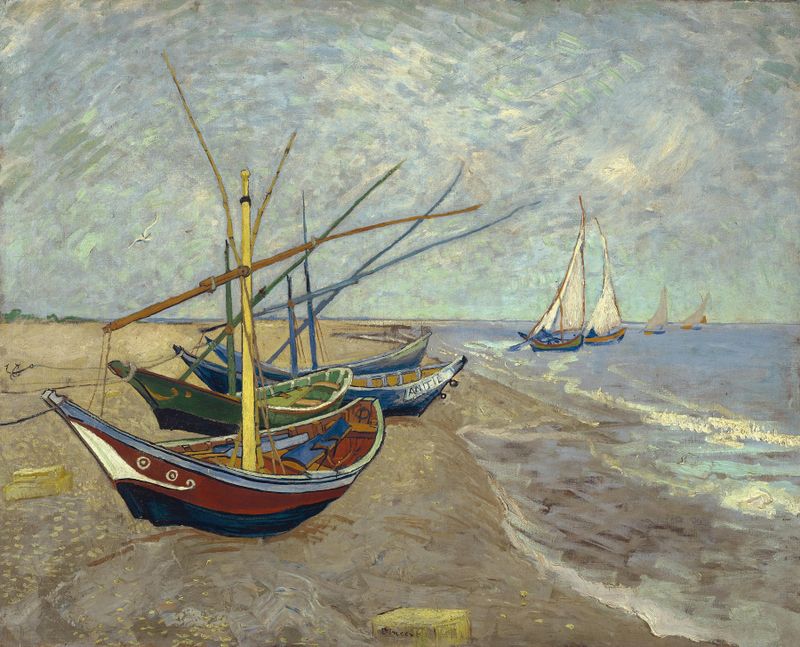 Barcos de pesca en la playa de Les Saintes-Maries-de-la-Mer, óleo sobre lienzo de Vincent van Gogh