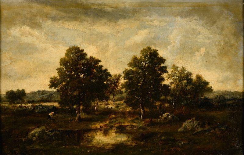 Landscape with a horse in a forest, oil on canvas by Narcisse-Virgile Diaz de La Peña