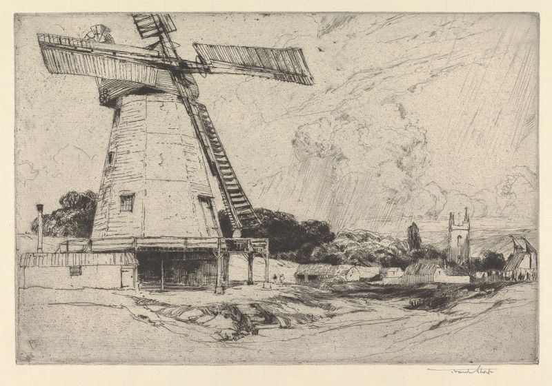 Paisagem com nuvens em espiral e natureza de Sir Frank Short, 1903