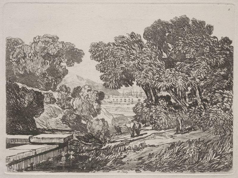 Aquarela de John Sell Cotman representando uma paisagem serena com colinas e luz suave.