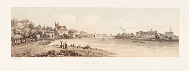 Paisagem com um rio e edifícios, pintura a óleo de Jean Jacottet
