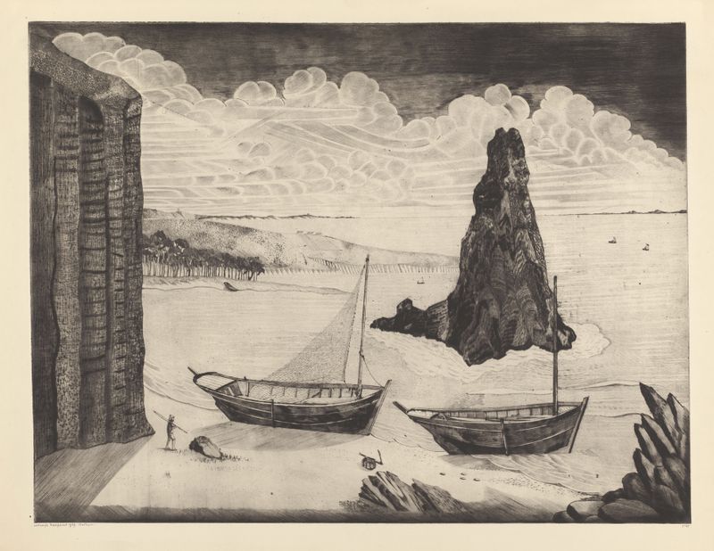 Two anchored ships on a beach, oil on canvas by Lodewijk Schelfhout