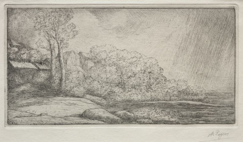 Paisagem com Duas Árvores de Alphonse Legros, óleo sobre tela com duas árvores contra um céu em declínio.