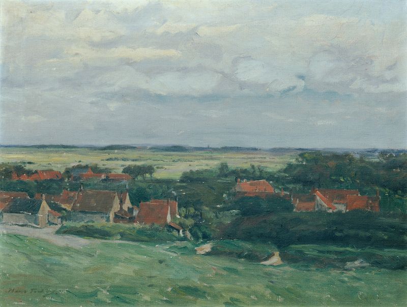 Holländische Landschaft by Hans Tichy, Impressionism, depicting a serene landscape with fields and sky.
