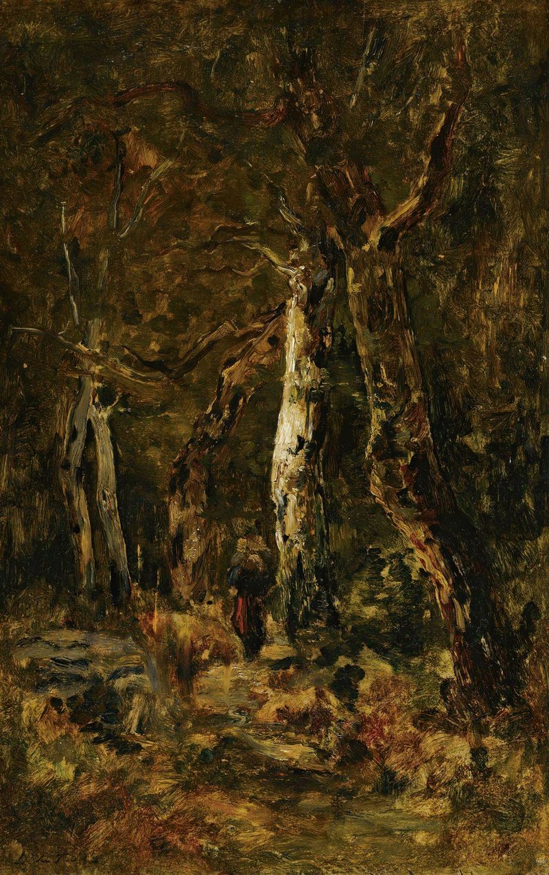 Forest landscape with a figure, oil on canvas by László Paál