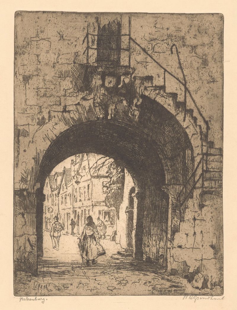Rothenburg de Willem Adrianus Grondhout, pintura al óleo que muestra un pueblo bañado en luz suave.