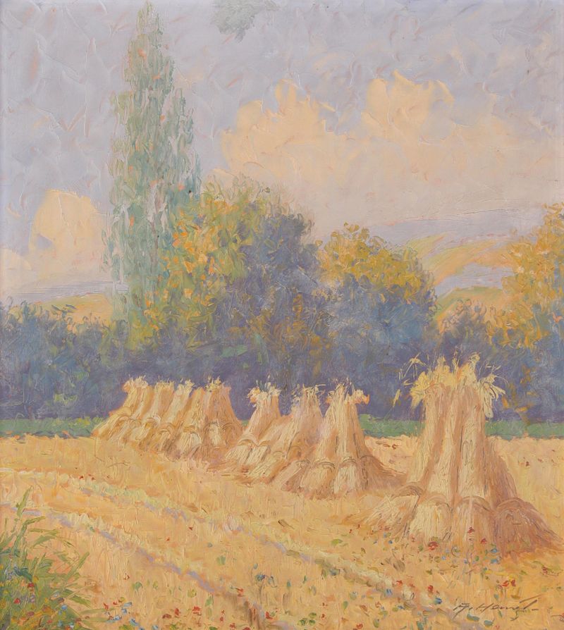 Sonniger Spätsommertag by Alois Hernick, impressionist landscape with golden light