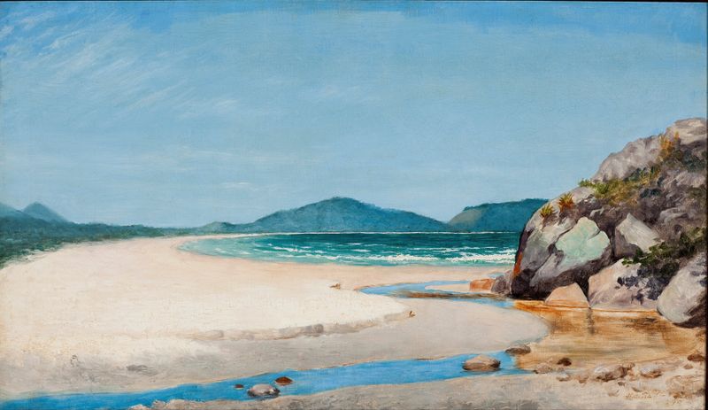 Seascape, Guarujá by Almeida Júnior, oil painting depicting waves and sunlight on the shore