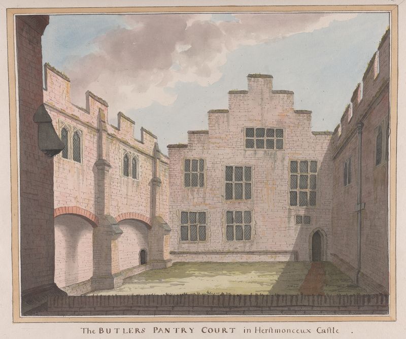 Interior do Butler’s Pantry Court no Herstmonceux Castle por James Lambert, estilo vitoriano