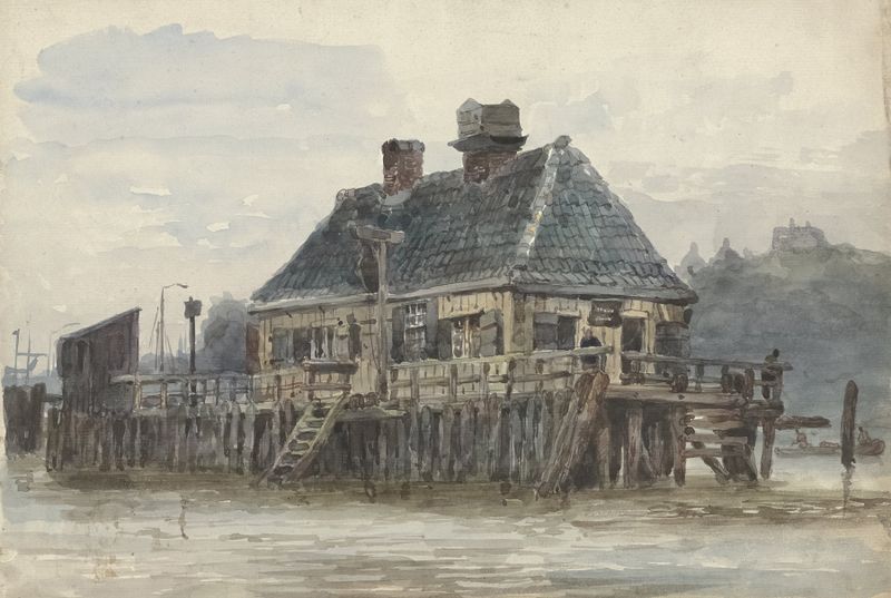 Architecture on a pier by Willem Anthonie van Deventer, oil painting