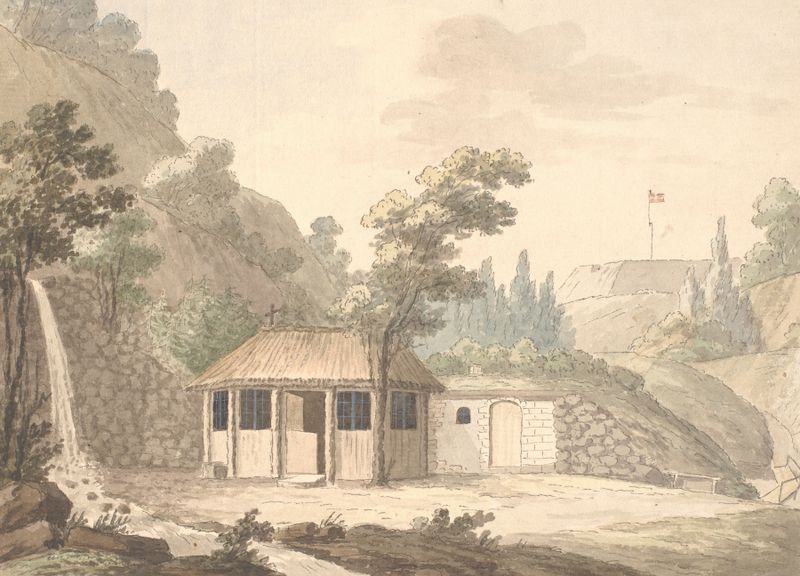 Liselund de Søren L. Lange, un paisaje con vegetación exuberante y agua, pintura al óleo