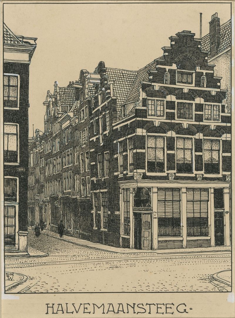 Halvemaansteeg te Amsterdam de Willem Wenckebach, cena arquitetônica