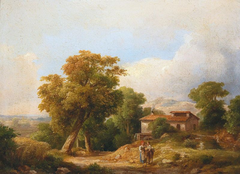 Italian landscape with farmhouse, oil on canvas by Károly Markó